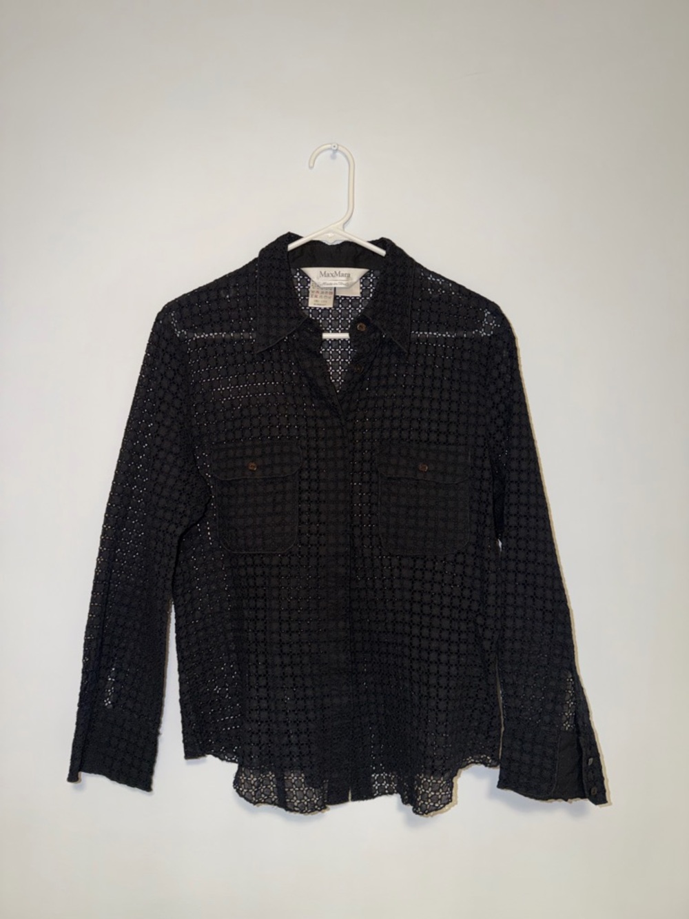 MaxMara Gray Openwork Button-Front Top